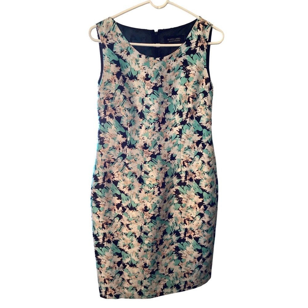 Black Label by Evan-Picone Womens Abstract Floral Sheath Dress Mint Peach Size 6